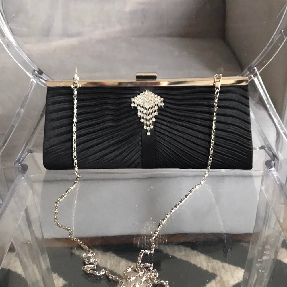 NWT Black Satin evening bag
